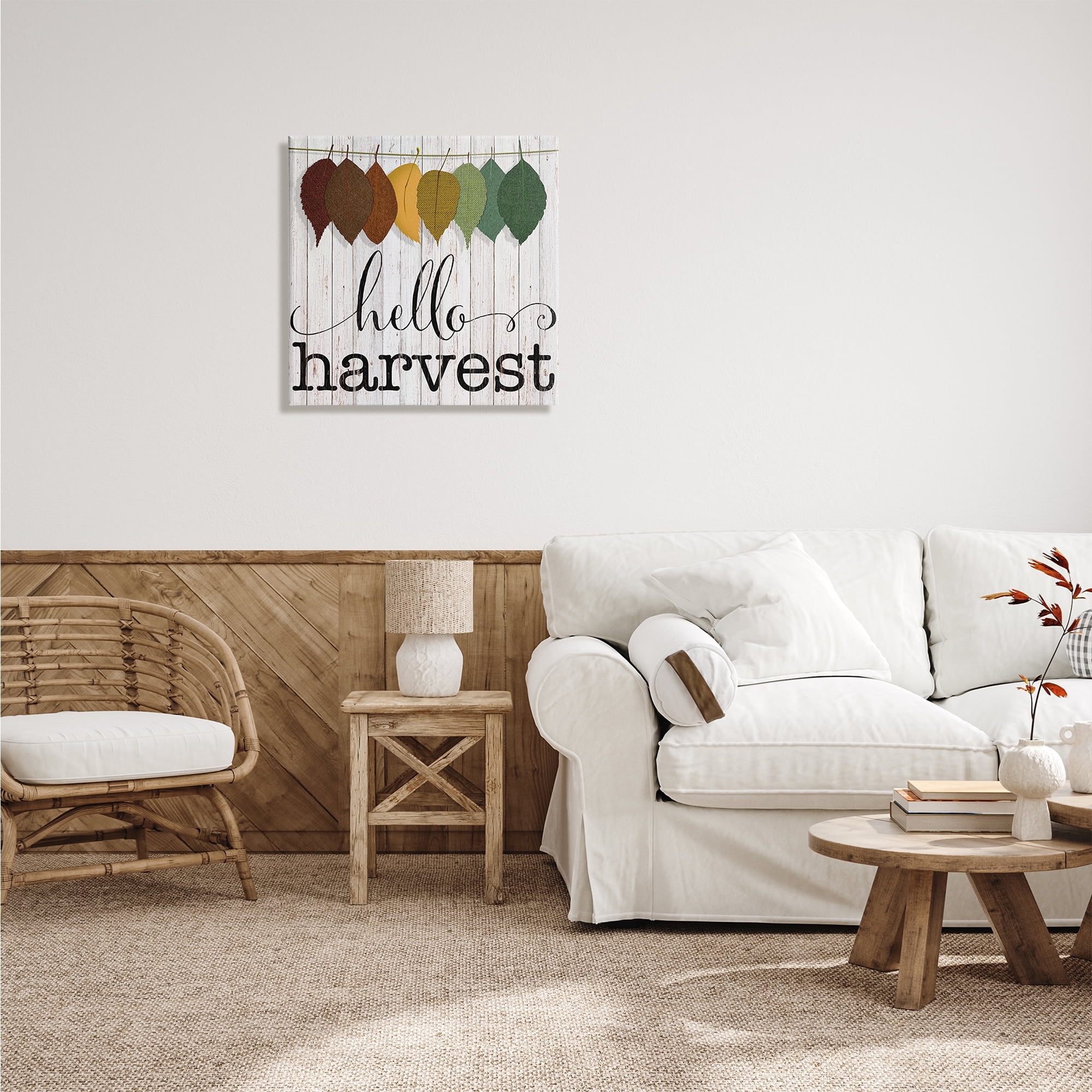 Stupell Indtries Hello Harvest Greeting Autumn Leaves Foliage Illtration,24 x 24,Design by CAD Designs