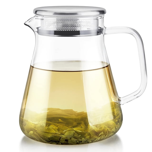 Teabloom One-Touch Tea Maker, 2-in-1 Teapot and Kettle with Stainless Steel Filter Lid for Loose Tea â?? Stain-Free Borosilicate Glass Teapot (27 Oz