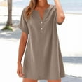 thumbnail image 3 of Zpanxa Women's Linen Blend Short Sleeve Dress V Neck Button Down Casual Summer Sundress, 3 of 6