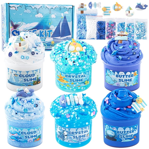 Slime Kit LAWOHO, 6 paquetes, azul degradado, océano, 360 ml, para niños