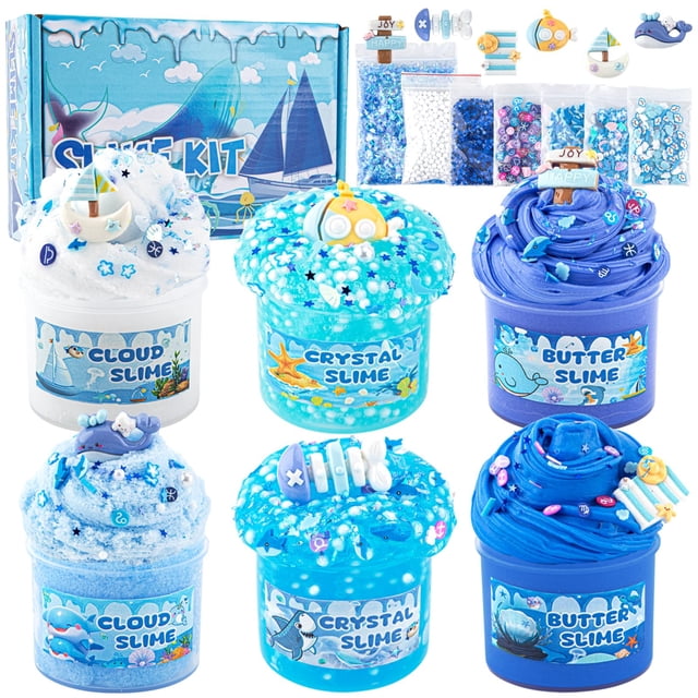 Slime Kit LAWOHO, 6 paquetes, azul degradado, océano, 360 ml, para niños