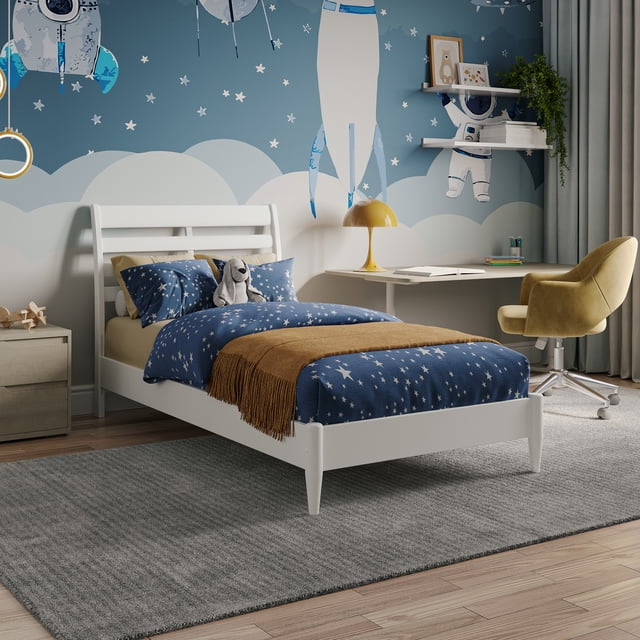 Lit Plateforme Bas en Bois Savannah Simple en Blanc