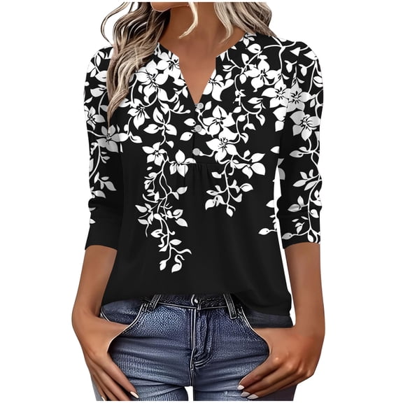 Ladies Tops and Blouses Dressy,Women's Shirts Lightweight 2026 Spring Summer Fashion 3/4 Length Sleeve Tops Business Casual Blouses Western Outfits