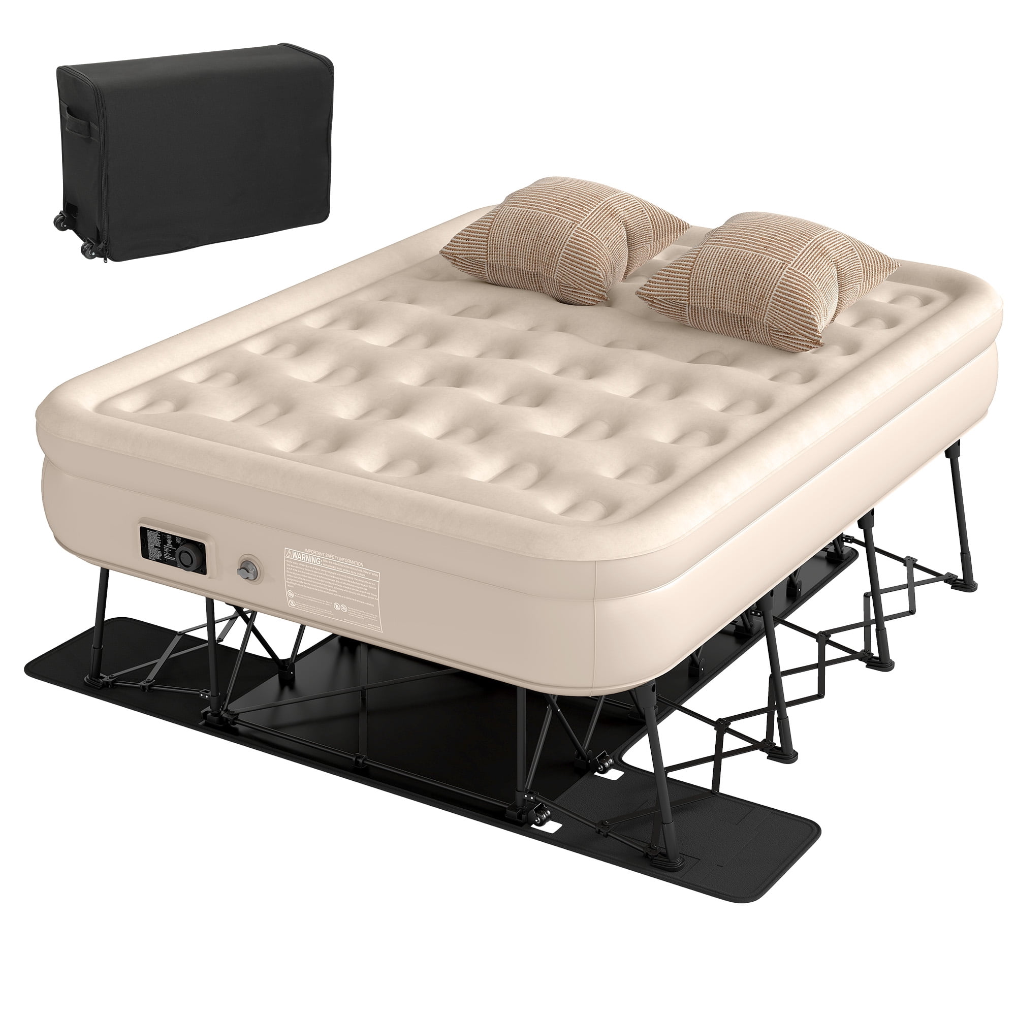 Uforic Queen Inflatable Air Bed with Folding Frame and Rolling Bag, Built-in Pump Blow Up Mattress, Portable Air Mattress for Camping, Guest Room and Travel, 79 x 59 x 28 Inches, Brown