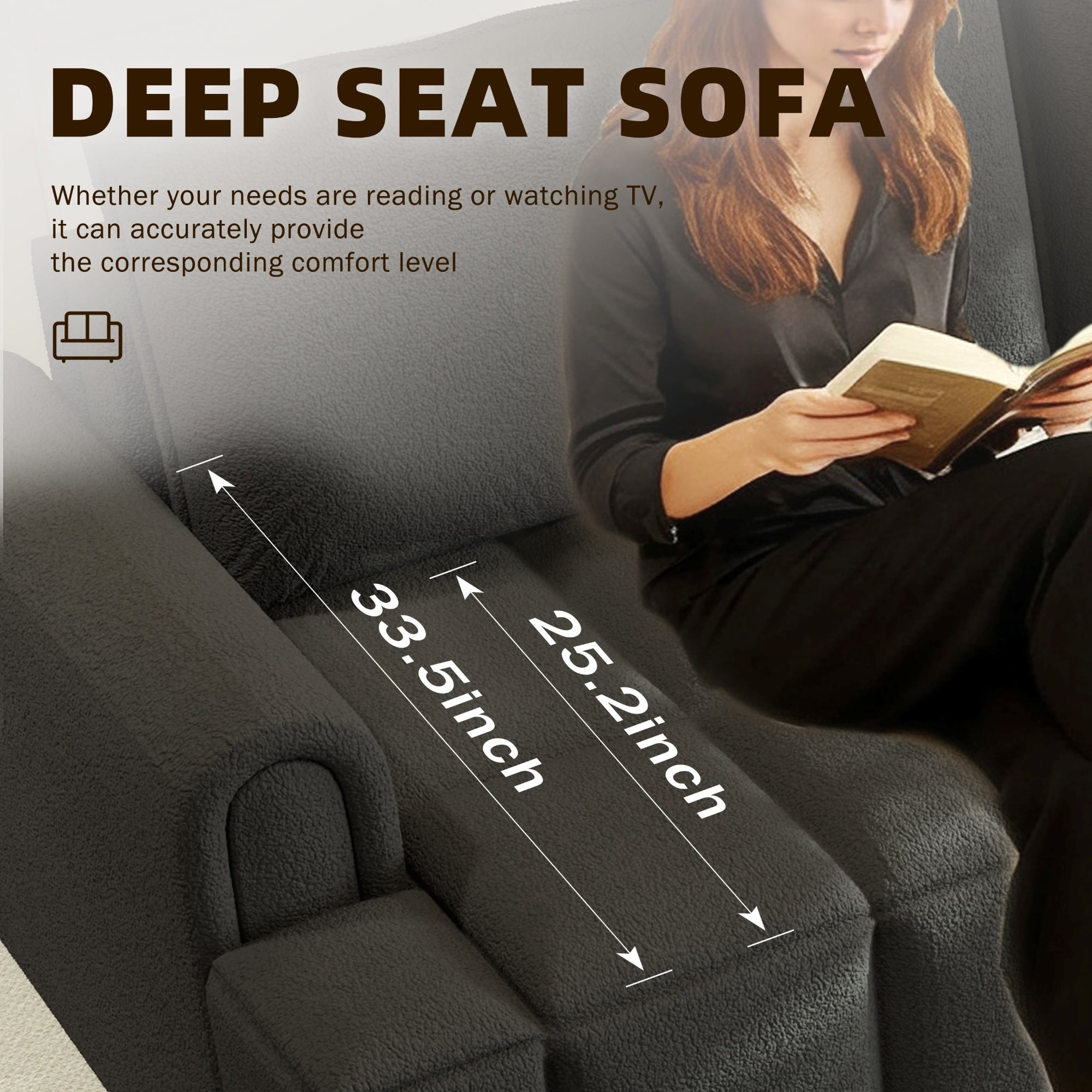 LLappuil 90" Cloud Couch, Oversized Floor Sofa Convertible Sofa Bed King Size, Sherpa Fleece Sofa Couch for Living Room Black