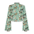 thumbnail image 6 of SCRAWLGOD Floral Horse Women Bell Sleeve Tops Size S Women's Floral Print Bell Long Sleeve Crop Blouse Soft Summer Mock Neck Crop Tops Vintage Slim Shirts, 6 of 7