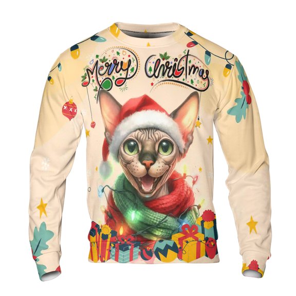 Merry Christmas Santa Sphynx Scarf Twinkling Lights Xmas Holiday All Over Print 3D Sweatshirt Unisex Merch Cat Lover Kitten Owner Gifts Idea - 00022