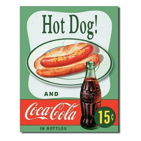 Hot Dog and Coca Cola Coke Combo 15 Cents Retro Vintage Tin Sign - 13x16, 13x16 Multi-Colored