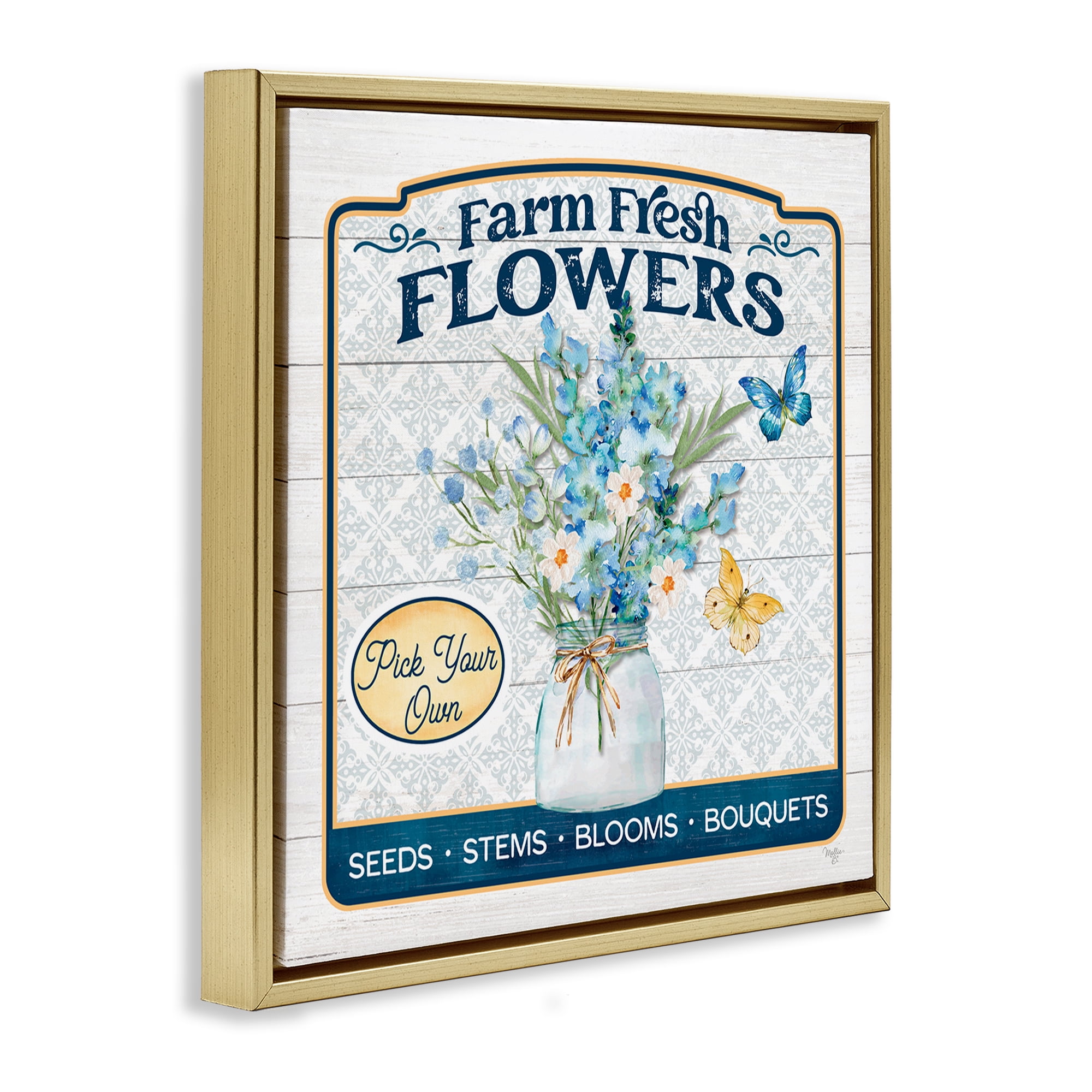 Stupell Industries Farm Fresh Flowers Botanical & Floral Painting Gold Floater Framed Canvas Art Print Wall Art, 25 x 25