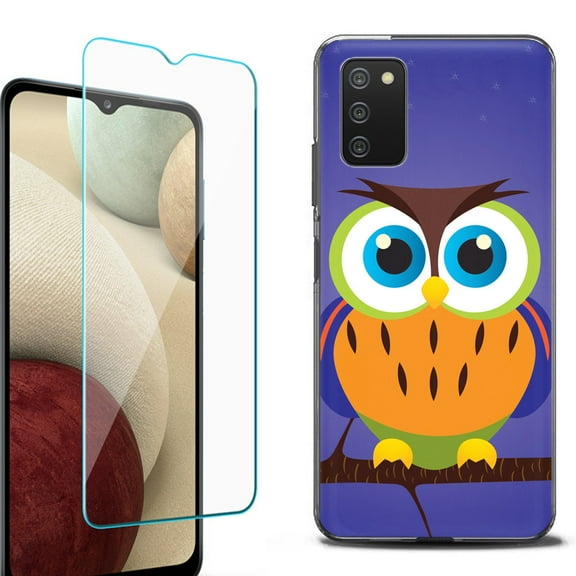 Slim-Fit Protective Fashion Phone Case (Black) for Samsung Galaxy A03s, with Tempered Glass Screen Protector, by OneToughShield ® - Night Owl