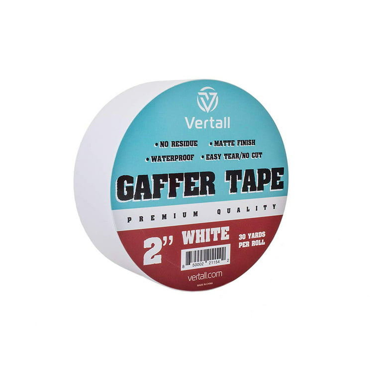 Gaffer Tape Premium Grade, Non-reflective Residue-free Matte Cloth Fabric,  2 inch x 30 yards by Vertall - White