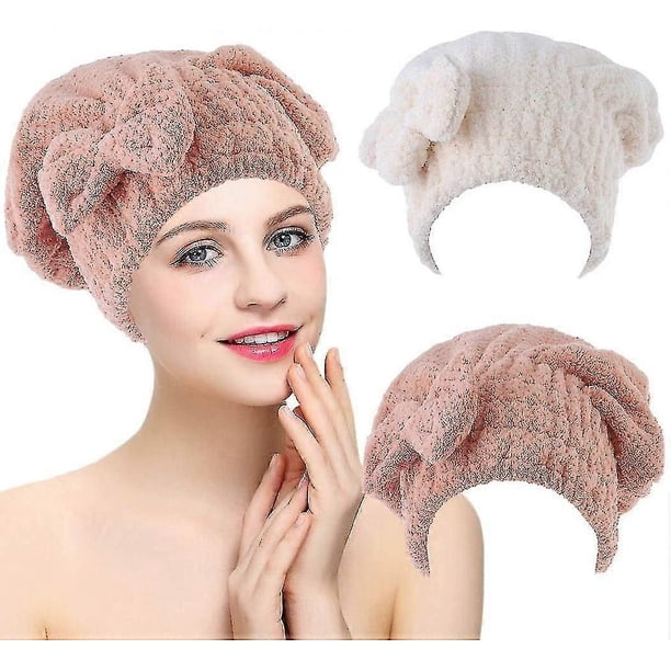2pcs Fast Hair Towel Cap Pink Microfiber Hair Towel Wrap Bath Hair Quick Drying Towels