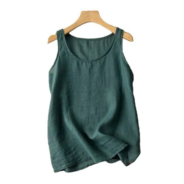 Frostluinai Débardeurs d'Été pour Femmes Sans Manches en Coton Lin Col Rond Gilets Unis Décontractés pour Sortir Camisoles Coupe Ample