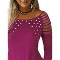 thumbnail image 3 of VSNOW Women Long Sleeve Cold Shoulder Rivet Tops Blouse T Shirt, 3 of 5
