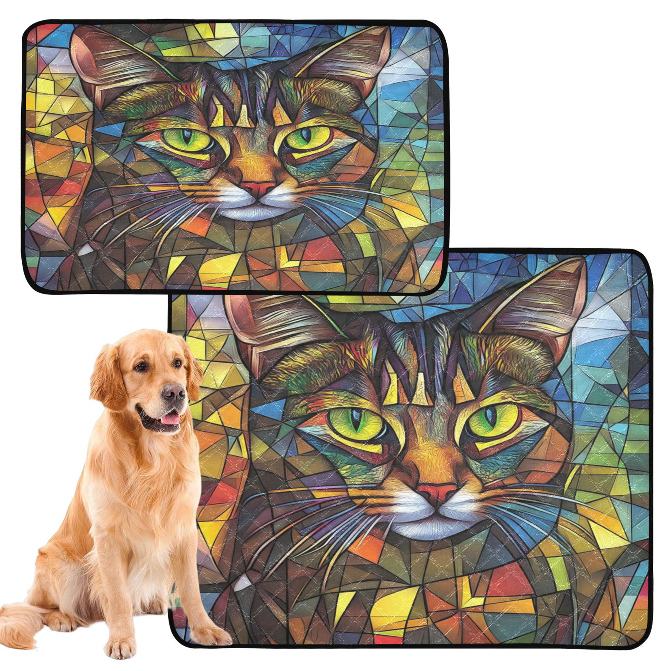 Qxltty Stained Glass Civet Cat Cat litter Pads Pet Set of 3 Diaper Mats Center Anti-leakage Layer Absorbent Soft and Comfortable
