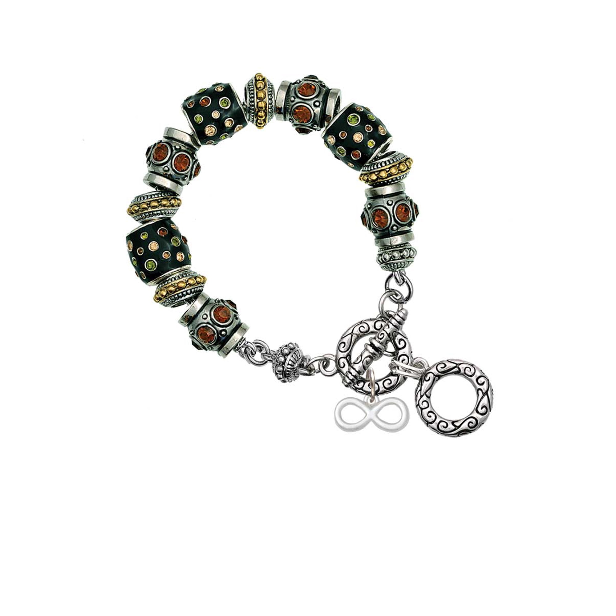 Silvertone Medium Infinity Sign Fall Crystal Bead Charm Bracelet