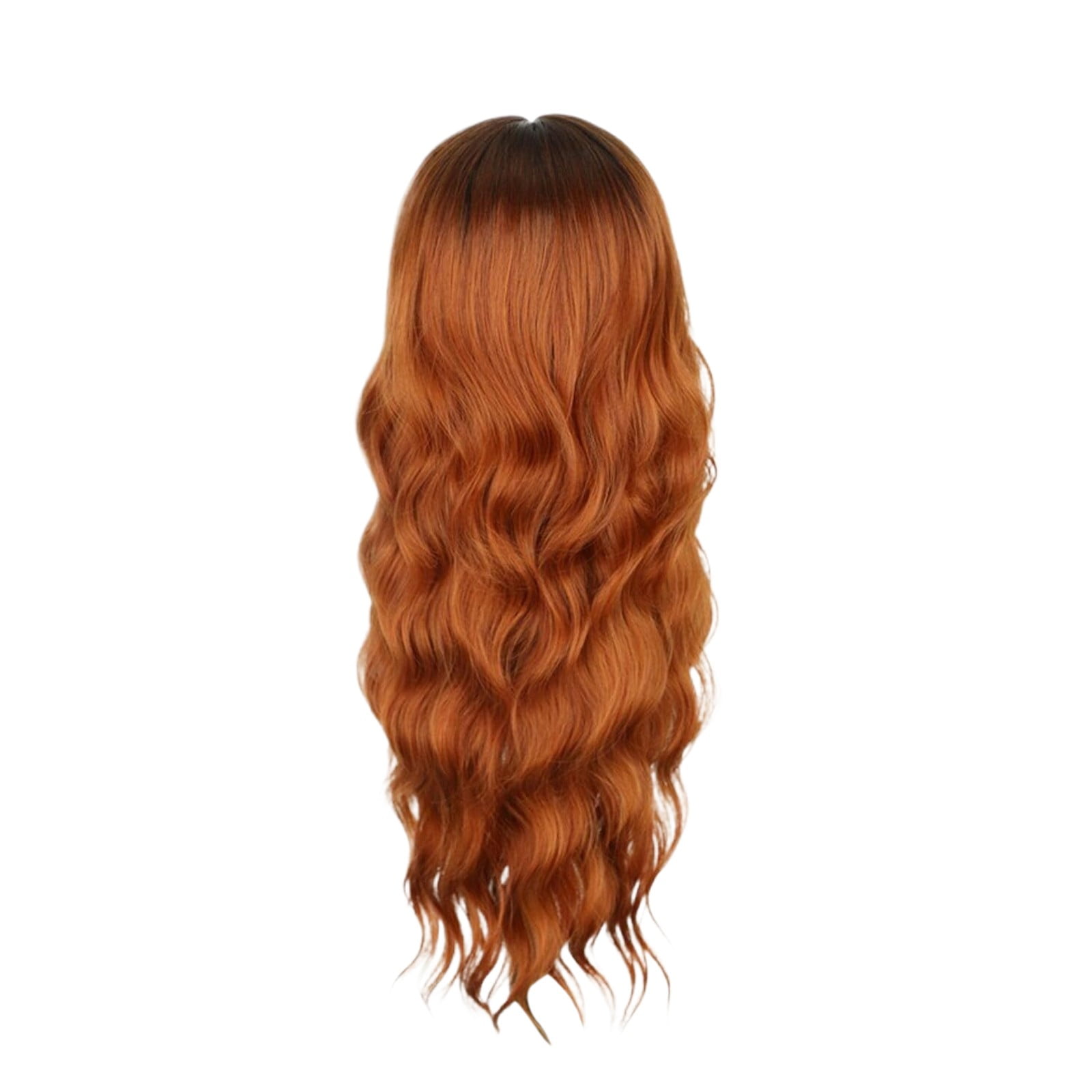 WEIWEIGG Gradient Coral Long Wavy Curly Wig with Bangs - 26 Inch, Dark Roots Wig for Women, Heat Resistant Synthetic Hair, Breathable, Lightweight, Natural Looking Adjustable Cap for Daily Wear