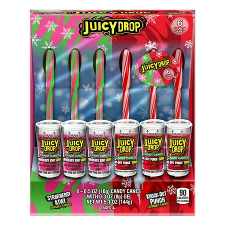 Juicy Drop Christmas Candy Canes with Candy Cane Dip, 6 Count