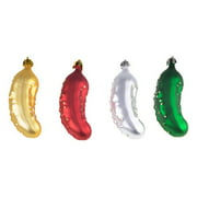 Clever Creations Pickle Christmas Ornament Set Metallic Pickles in Silver, Gold, Red and Green | 4 Pack | Festive Holiday Dcor | Lightweight and Shatter Resistant | Hangers Included | 1.5"x 4.5"