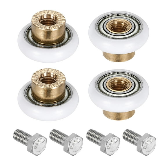 Shower Door Rollers Wheels, 20mm Diameter Bathroom Glass Shower Door Replacement Parts Runner Sliding Roller for Bathroom Glass Doors Kitchen Drawers, (White, Pack of 4)