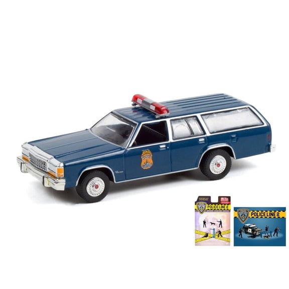 Diecast Car w/Police Figurine Set - Indianapolis Metropolitan Police Department 1984 Ford LTD Crown Victoria Wagon, Dark Blue - Greenlight 36040F/48 - 1/64 scale Diecast Model Toy Car