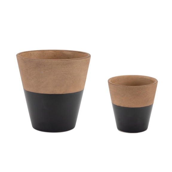 Melrose Two-Toned Terracotta Tapered Planters - 6" - Black and Brown - Set of 2