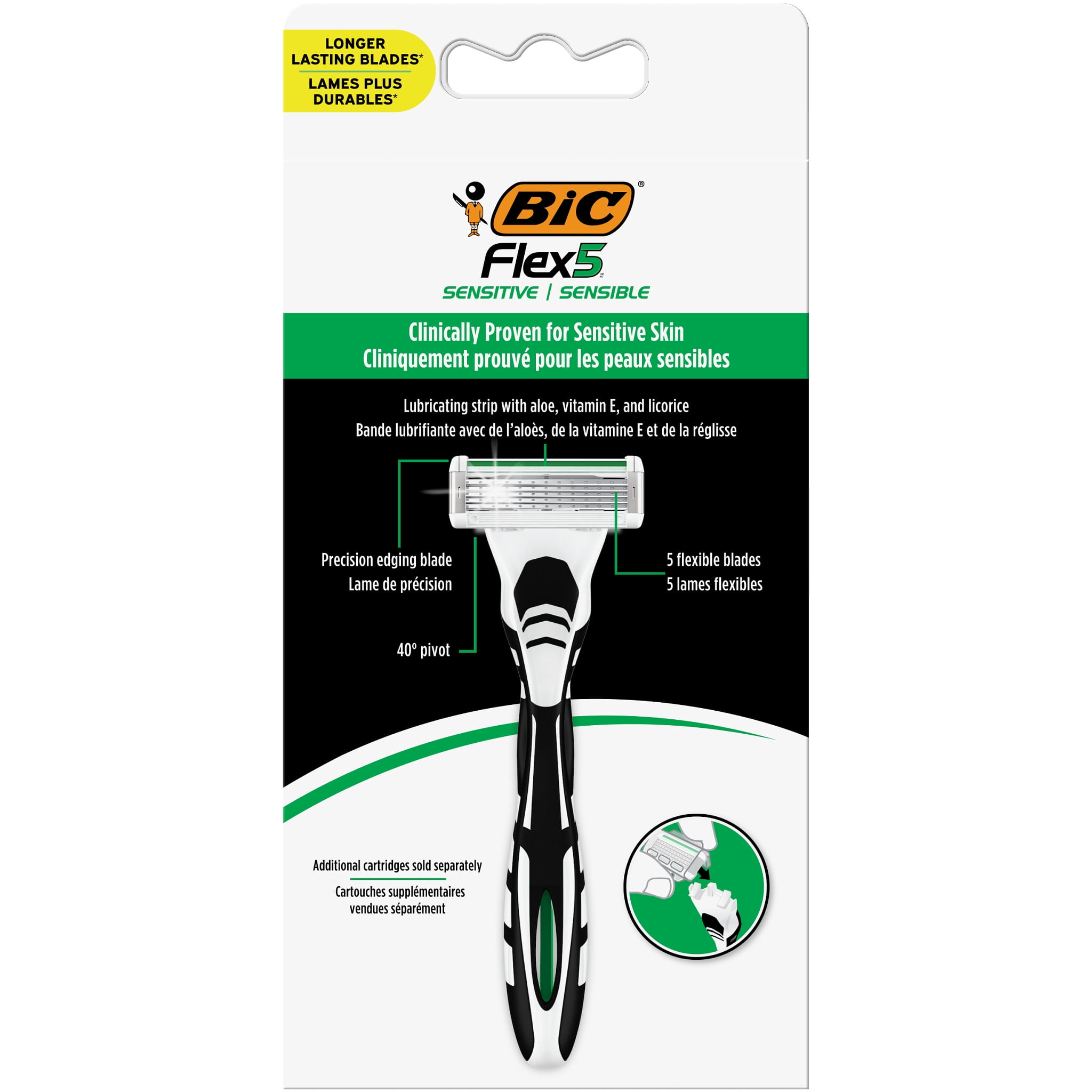 BIC Flex 5 Sensitive Refillable Razor, 1 Handle and 3