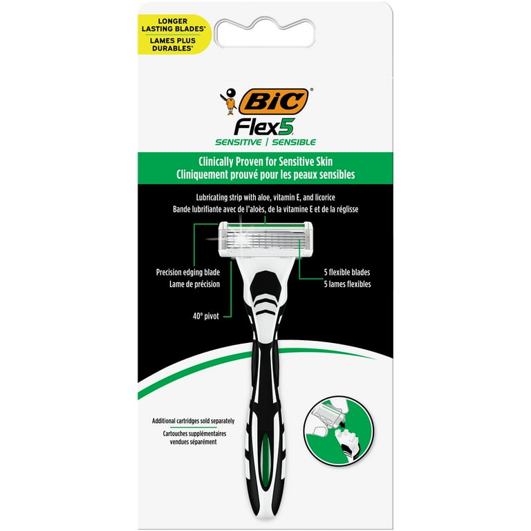 ⌘bai3he2⌘ BIC Flex 5 Sensitive Refillable Razor, 1 Handle and 3