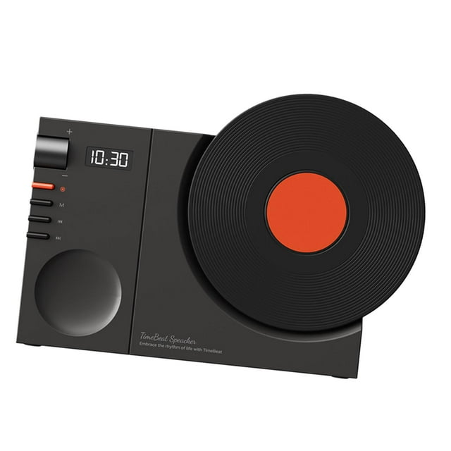 Yinanstore Retro Record Player Look Desktop Speaker Battery Operated Portable Rotating Disk for Girls Mom Daughter Gift Multifunctional Black