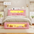 thumbnail image 4 of Twin Size Bed Frame, Upholstered Bed Frame with Power Outlets & LED Lights, Twin Platform Bed with 2 Drawers, Storage Headboard and Footboard, No Box Spring Needed, Pink, 4 of 8