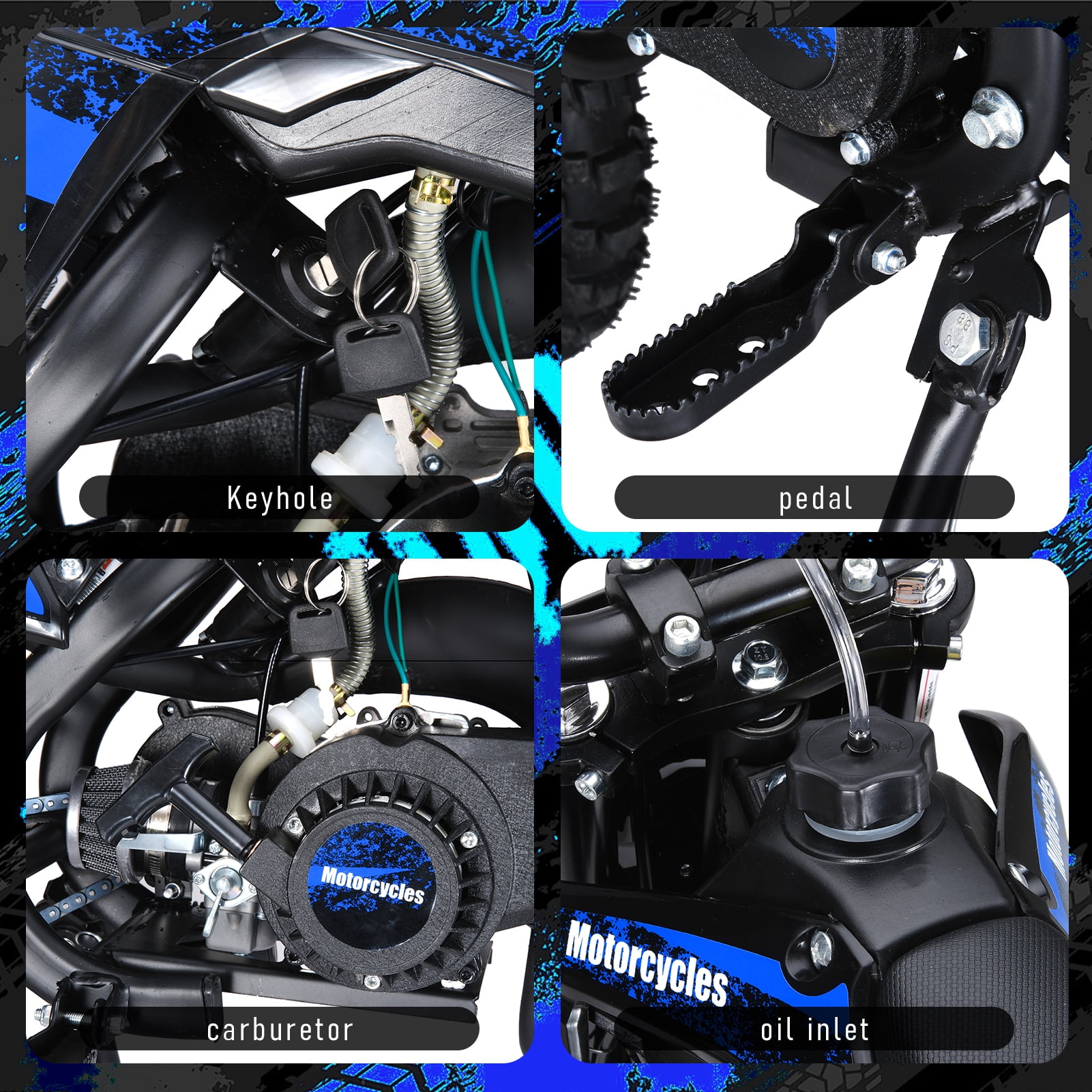 WETLA 50cc Gas Dirt Bike for Kids & Adults, 2-Stroke Off-Road Motorcycle with Hydraulic Disc Brakes, 25 MPH, 330 lbs Capacity, 10" Off-Road Tires