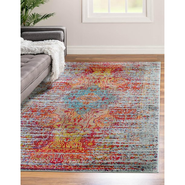 Carnevale Collection Rug 8' x 10' Blue Medium Rug Perfect For Living Rooms, Large