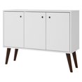 thumbnail image 1 of Manhattan Comfort Bromma Collection Mid Century Modern Square Buffet Stand Table With Two Cabinets and Splayed Legs, White, 1 of 10