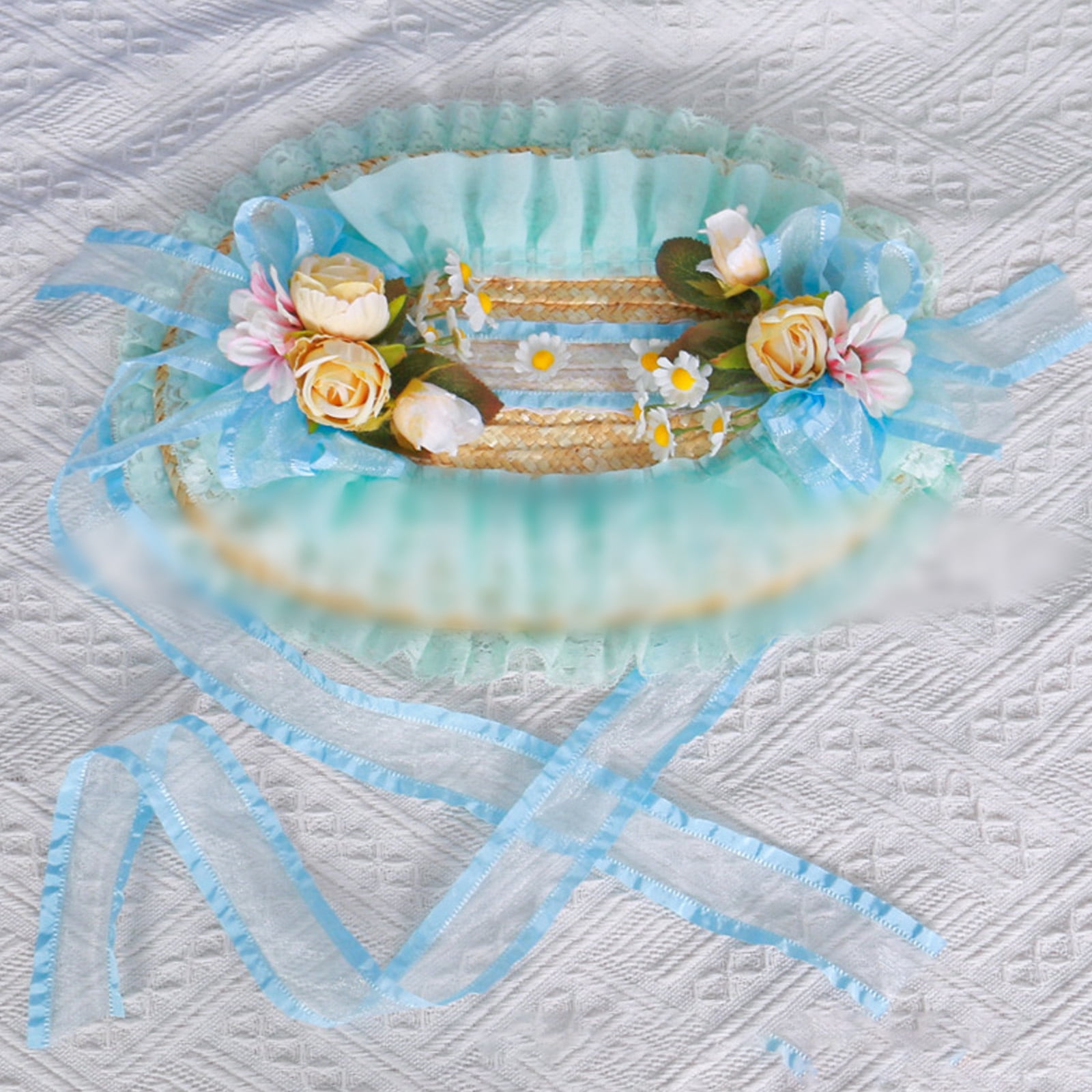 Breathable Straw Bonnet Hat Comfortable Victorian Theme Fascinator Hat With Lace Trim and Flower For Cosplay Gatherings