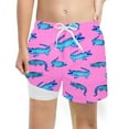 thumbnail image 2 of Boys Fashion Swim Trunks With Compression Liner Stretch Swim Shorts Classic Boys Pants Pink 14-16 Years, 2 of 3