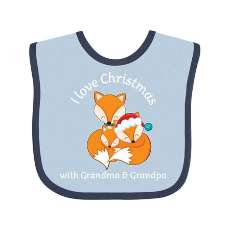 

Inktastic I Love Christmas with Grandma and Grandpa- Cute Fox Family Gift Baby Boy or Baby Girl Bib