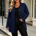 thumbnail image 4 of Plus Size Women's Collared Button Front Cardigan, Lightweight Loose Mid Length Outerwear for Daily Casual Navy XL, 4 of 8