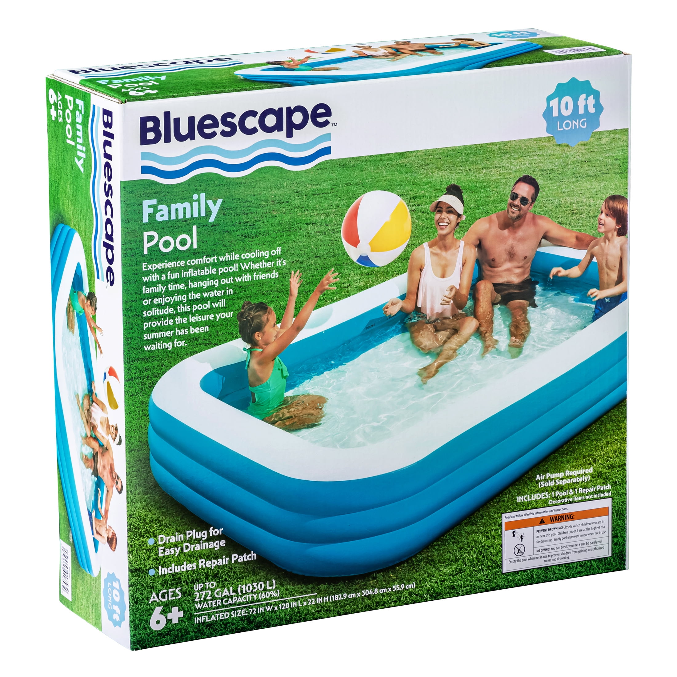【匿名配送】Swimming Pool Bluescape 10ft Family Inflatable Swimming Pool, Rectangular