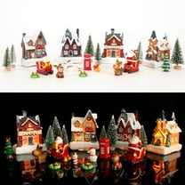 Christmas Village Sets, Resin Christmas Village Houses with LED Light, Christmas Town Scene Figurines Building Sets Christmas Indoor Decor Collection Buildings