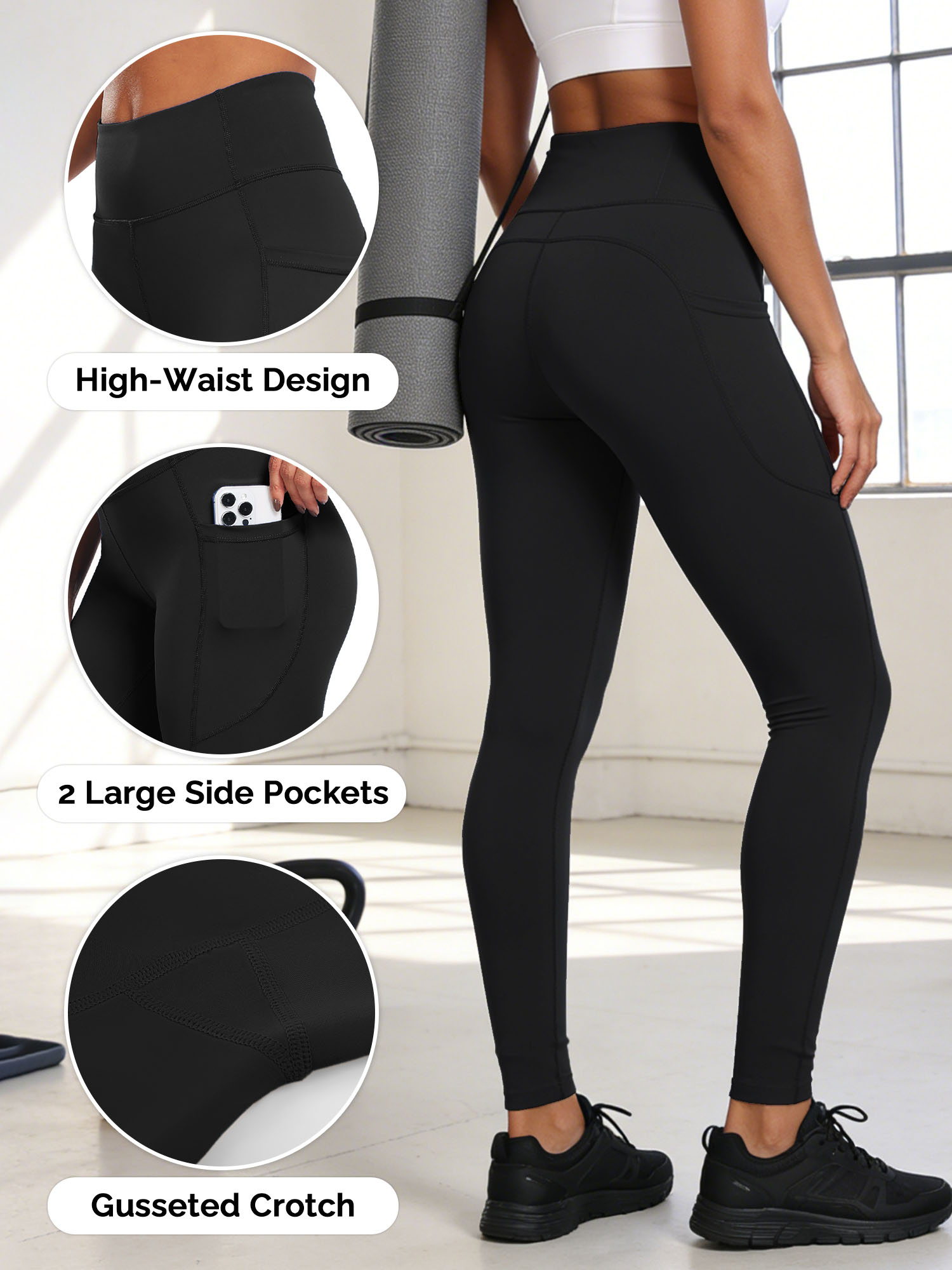 Neleus Women's High Waist Ankle Yoga Leggings, Black photo 6