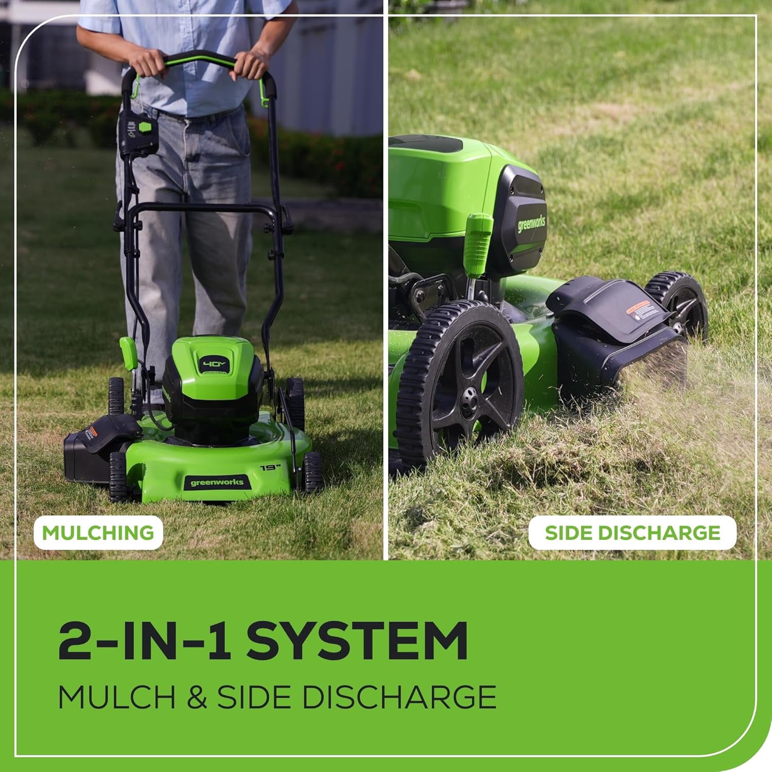 Greenworks 40V 19” BL Lawn Mower, 5.0Ah USB Battery and Charger Included