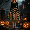 thumbnail image 5 of Halloween Costumes Women , Ladies Casual Dress Gothic Retro Fashion Print Long Sleeve A Line Pleated Swing Dress Round Neck Vintage Witch Party Cocktail Dresses, 5 of 6