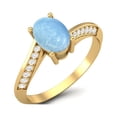 thumbnail image 2 of 1.56 Cts Oval Larimar 925 Sterling Silver Gold Vermeil Solitaire Accent Woman Halo Mother's Day Gift Ring, 2 of 4