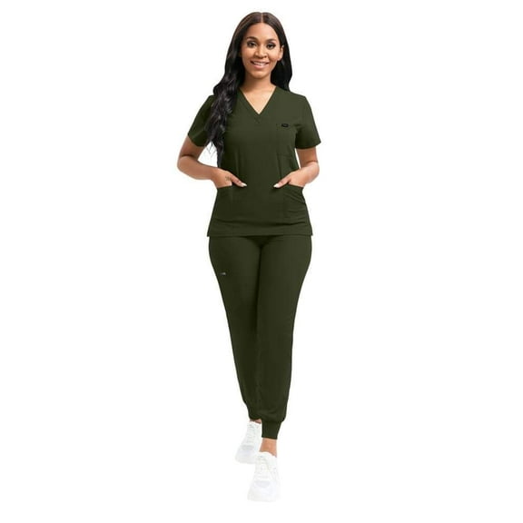 6 pockets Unisex Green scrub set.