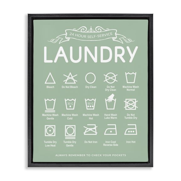 Stupell Industries Shabby Chic Green Vintage Laundry Guide Black Floating Frame Canvas Art, 17 x 21, by Lettered and Lined
