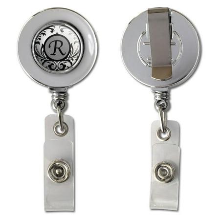 Vinyl Letter Holder - Letter R Formal Fancy Retractable Reel Chrome Badge ID Card Holder