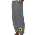 thumbnail image 2 of Pants for Women Trousers for Women Vintage Cotton Linen Plus Size Loose Straight Leg Pants Fashion Sunflower Print Elastic Waist Long Pants with Pockets, 2 of 4