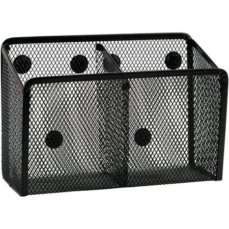 Homeries Magnetic Dual Compartment Pen & Pencil Holder – Mesh Pen & Marker Storage Basket for Refrigerator, Office, Desk, Home, Locker, Whiteboard – Extra Strong Magnets