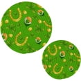 thumbnail image 7 of SKYSONIC 2 pcs Golden Horsesho Shamrock Pot Holders Trivets, Heat Resistant Trivets,St Patrick's Day Clover Cotton Thread Weave Mats for Hot Pads Pans Pot Bowl Teapot, 7 of 7