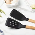 thumbnail image 4 of Collection 7 Piece Kitchen Utensil Set- Stainless Steel and Silicone Kitchen Tools with Wooden Handles- (Black), 4 of 5